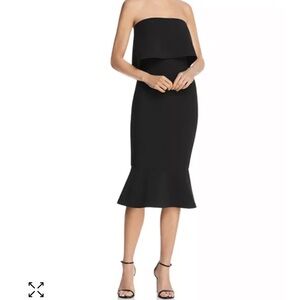 Likely Conrad Black Off Shoulder Strapless Flared Hem Midi Dress
